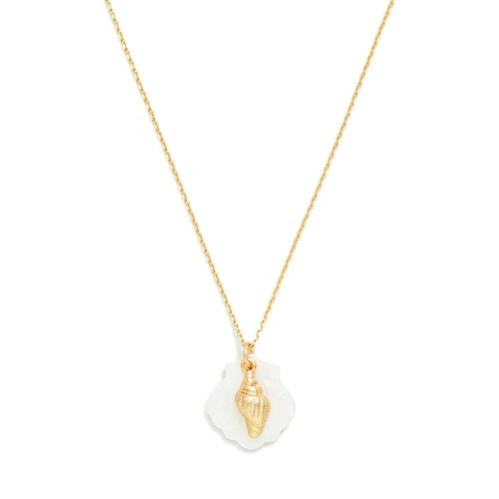 Gold Shell Pendant Necklace with White Mother-of-Pearl Accent - Picture 1 of 11